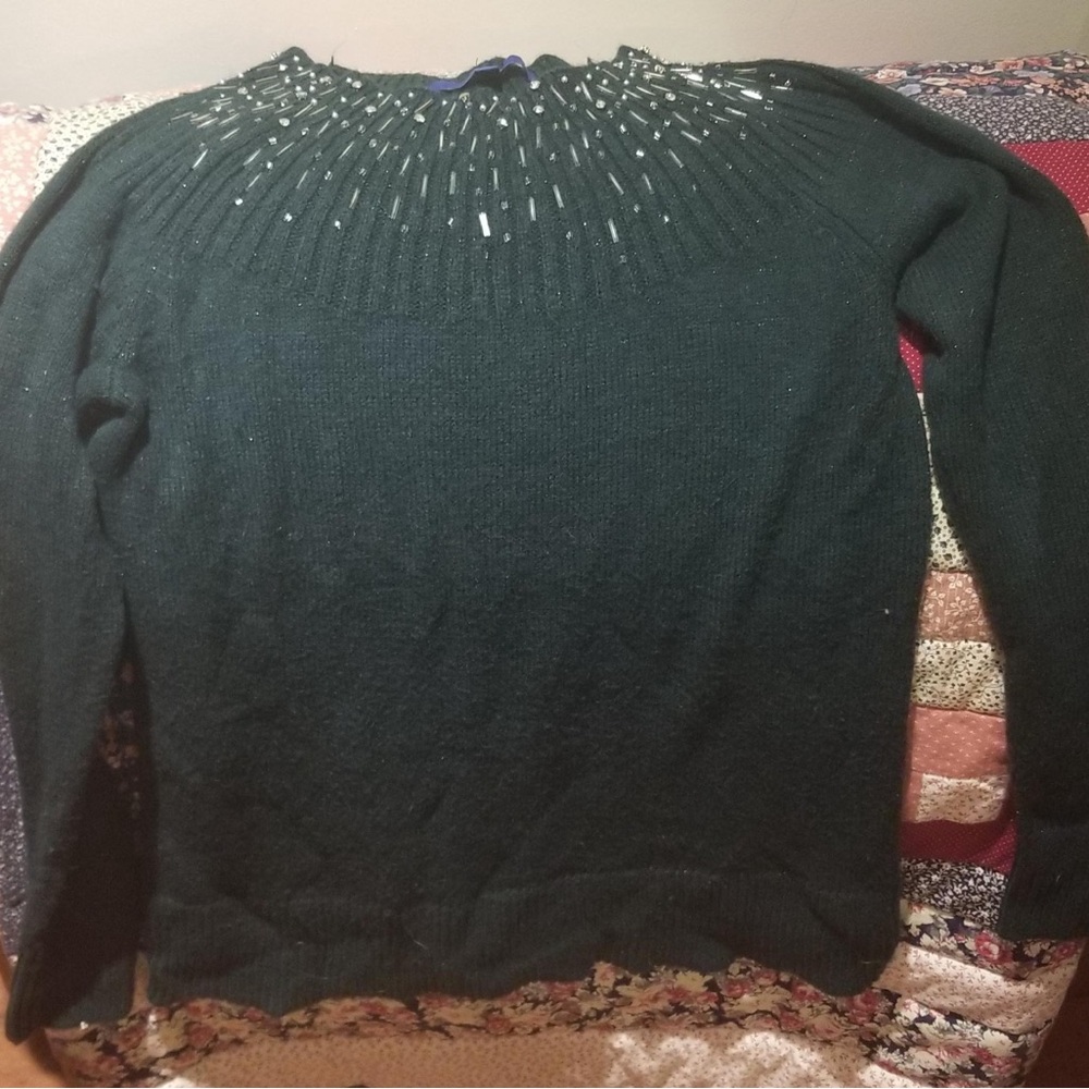 Apt. 9 Dark Green Crewneck Sweater with Beaded Yoke